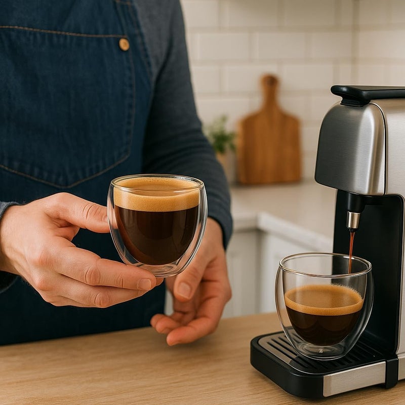 B&S BRIGHTSTONE B&S Double Wall Glass Espresso Cups Set of 2, 60ml Capacity - Heat Resistant Borosilicate Glass - Image 4
