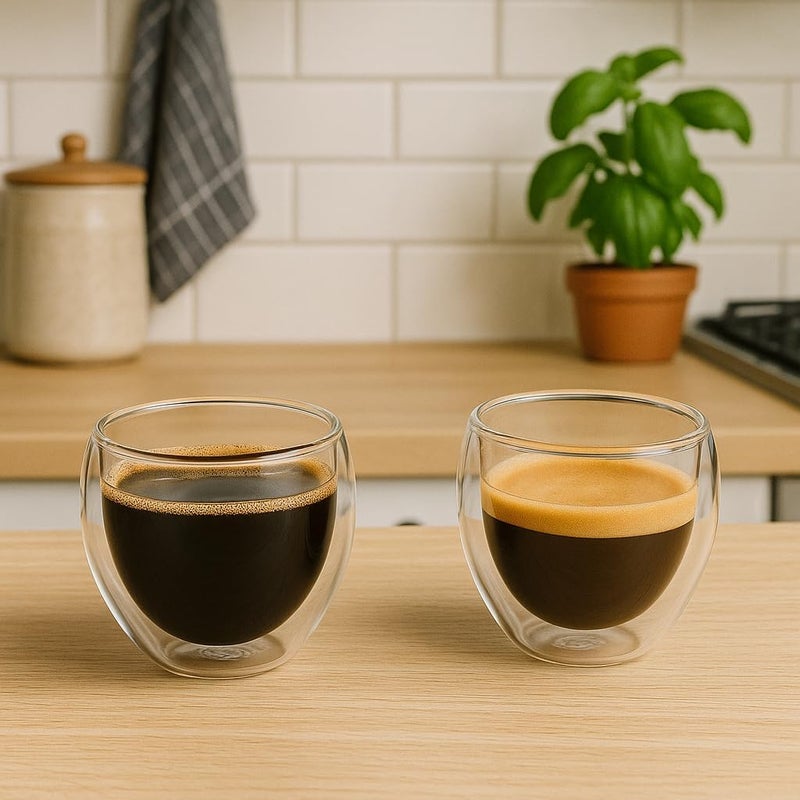 B&S BRIGHTSTONE B&S Double Wall Glass Espresso Cups Set of 2, 60ml Capacity - Heat Resistant Borosilicate Glass - Image 5