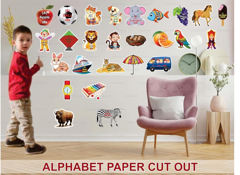 Creative Props A to Z Alphabet Cut-Outs with Matching Shapes – Educational Learning Chart for Kids (A for Apple, B for Ball, etc.) - Image 4