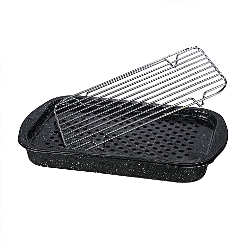 Granite Ware 3 piece multiuse set. Enameled steel bake, broiler pan, and grill with rack. Versatile for oven and direct fire cooking. Resists up to 932°F. - Image 1