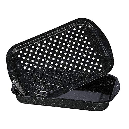 Granite Ware 3 piece multiuse set. Enameled steel bake, broiler pan, and grill with rack. Versatile for oven and direct fire cooking. Resists up to 932°F. - Image 3
