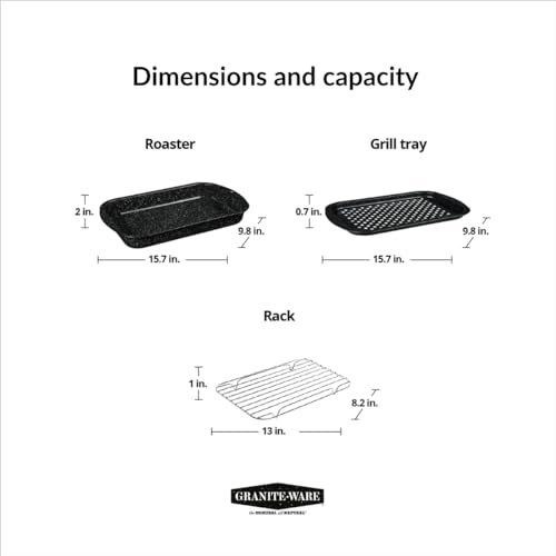 Granite Ware 3 piece multiuse set. Enameled steel bake, broiler pan, and grill with rack. Versatile for oven and direct fire cooking. Resists up to 932°F. - Image 2
