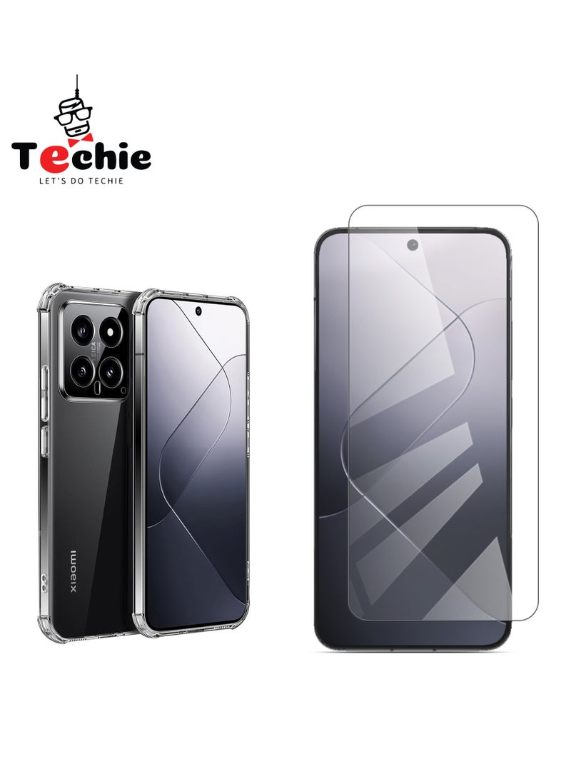 Techie حافظة لهاتف Xiaomi 14 وواقي شاشة كومبو 2 في 1 - حافظة شفافة من مادة TPU مع واقي شاشة من الزجاج المقوى عالي الدقة - Image 1