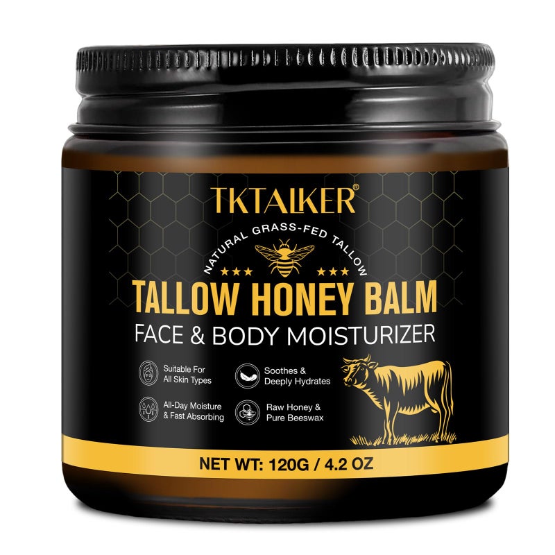 Beef Tallow for Skin Beef Tallow for Face Hydrating Tallow Balm with Raw Honey and Beeswax GrassFed Beef Tallow Raw Wild Honey Blend Body Face Moisturizer Natural Formula Light Scent