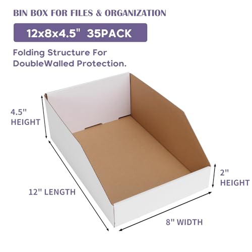 EXYGLO Cardboard Boxes, Pack of 35 Corrugated Storage Bins 12x8x4.5 inch Pantry Organizer Bins for Shelves Garage Office Organization - Image 2