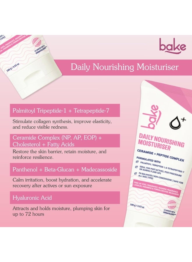BAKE Nourishing Ceramide Face Moisturizer Formulated With Ceramides & Peptides for 72 Hour Hydration | Non Comedogenic Moisturizer | For Post Acne Marks & Acne Scars - 100g - Image 3