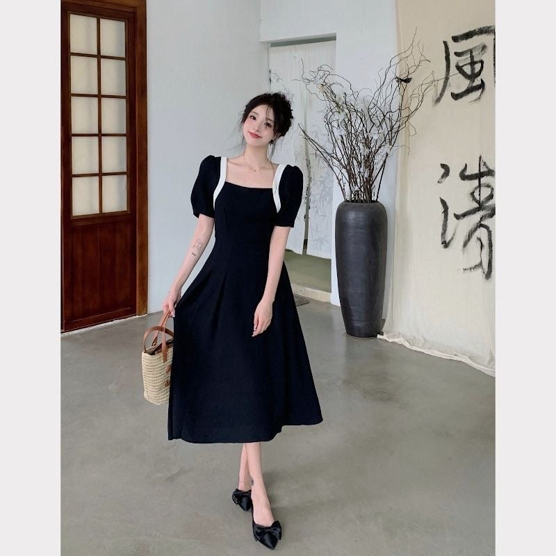 2024 Summer New Square Collar Slimming Versatile Tank Dress Niche Feeling Cardigan Top 2-piece Set For Special Occasions HYX#863 Black 