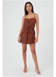 FOREVER 21 Drawstring Button-Front Romper  - Image 4