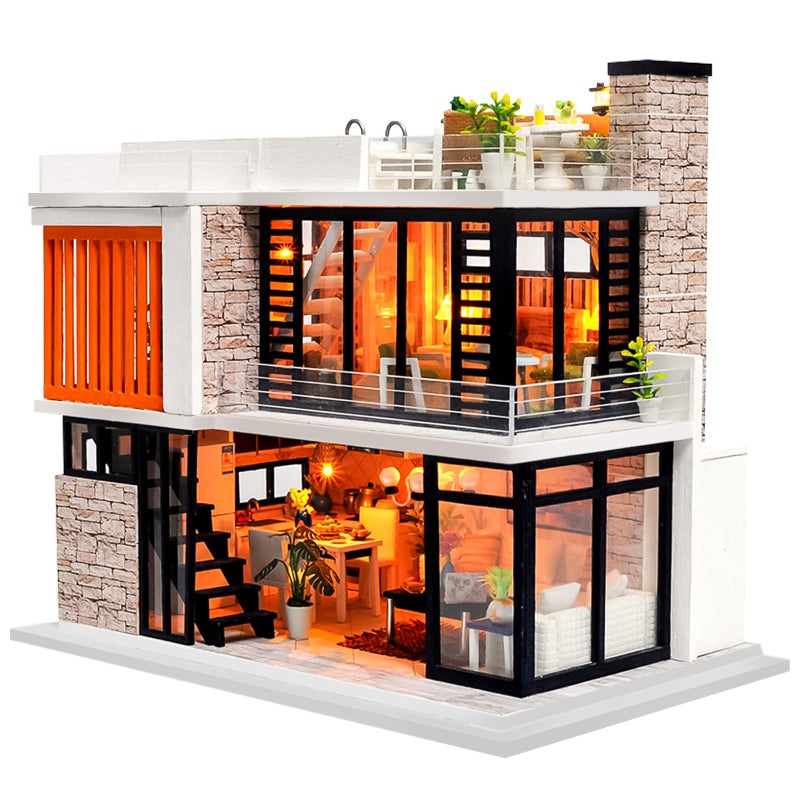 Spilay Dollhouse Miniature with Furniture,DIY Kit Mini Modern Villa Model with Music Box,1:24 Scale Creative Doll House Best Christmas Birthday Gift for Lovers Boys and Girls(Florence) - Image 1