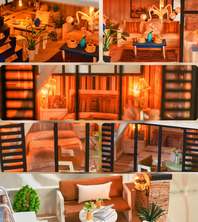 Spilay Dollhouse Miniature with Furniture,DIY Kit Mini Modern Villa Model with Music Box,1:24 Scale Creative Doll House Best Christmas Birthday Gift for Lovers Boys and Girls(Florence) - Image 3