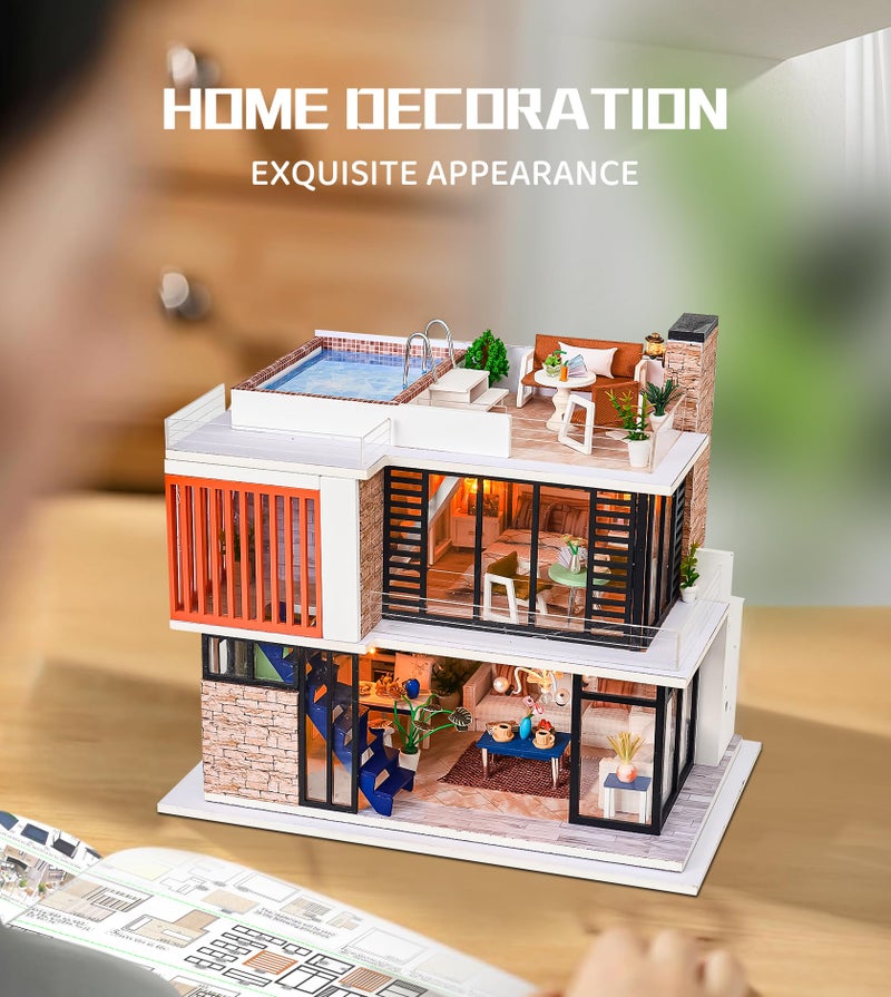 Spilay Dollhouse Miniature with Furniture,DIY Kit Mini Modern Villa Model with Music Box,1:24 Scale Creative Doll House Best Christmas Birthday Gift for Lovers Boys and Girls(Florence) - Image 4