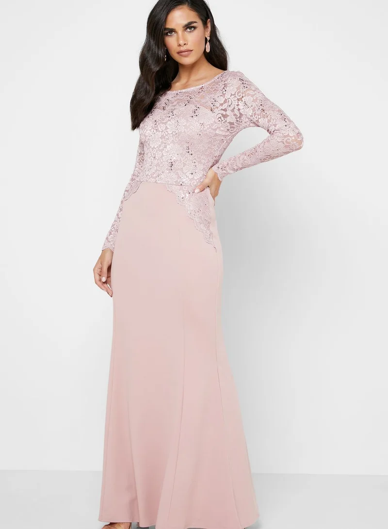 QUIZ Sequin Detail Long Sleeve Dress