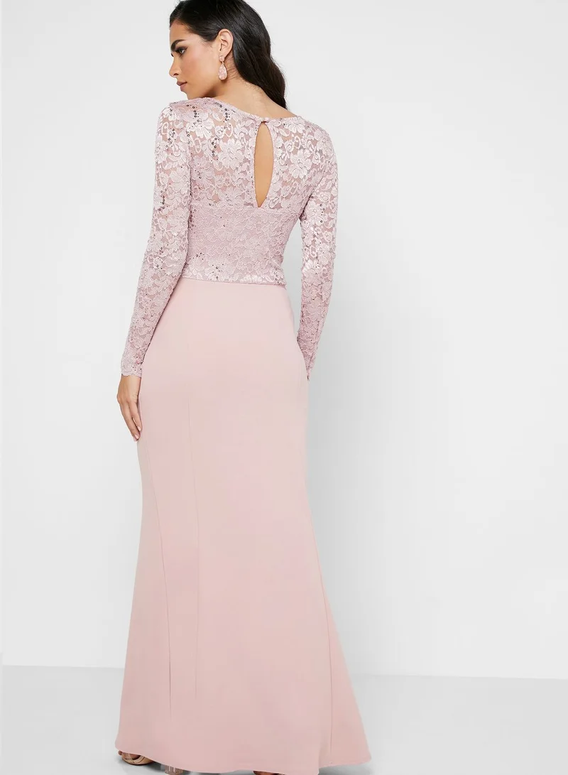 QUIZ Sequin Detail Long Sleeve Dress