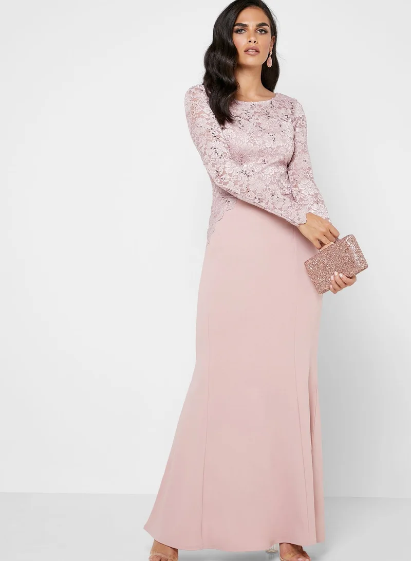 QUIZ Sequin Detail Long Sleeve Dress
