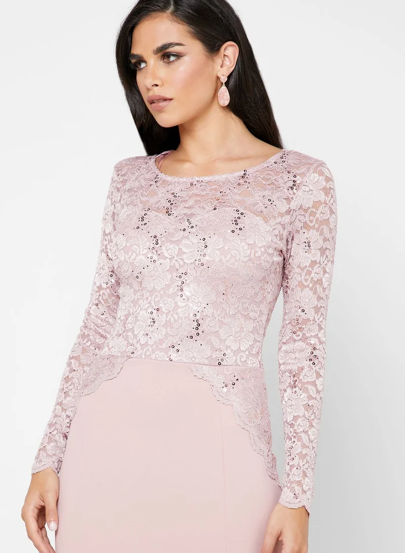 QUIZ Sequin Detail Long Sleeve Dress