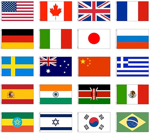 AES International 3x5 Flag Set of 20 Country Countries Polyester Flags Grommets Banner Brass Grommets House Banner Brass Grommets Fade Resistant Double Stitched Premium Quality - Image 1