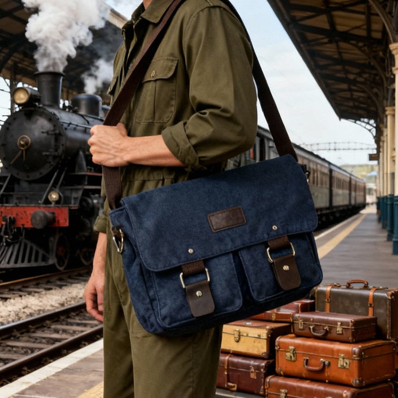New Korean Fashion Casual Canvas Men'S Bag Practical Business Shoulder Crossbody Bag Men'S Retro Student Schoolbag - Image 2