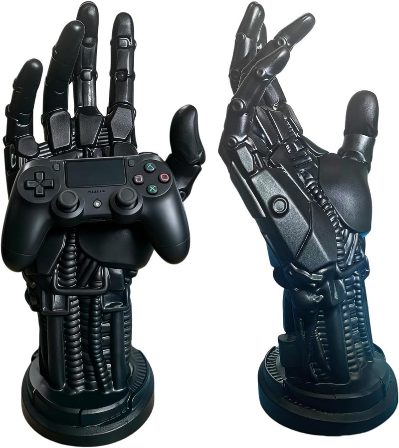 Mechanical Hand Controller Stand, Steampunk Resin Gaming Decor, Silver | Gaming Accessory Holder for PS5, Xbox, PC, Resin Art Desk Decor for Gamers, Modern Home & Gaming Room Decor, Unique Gift Idea - Image 2