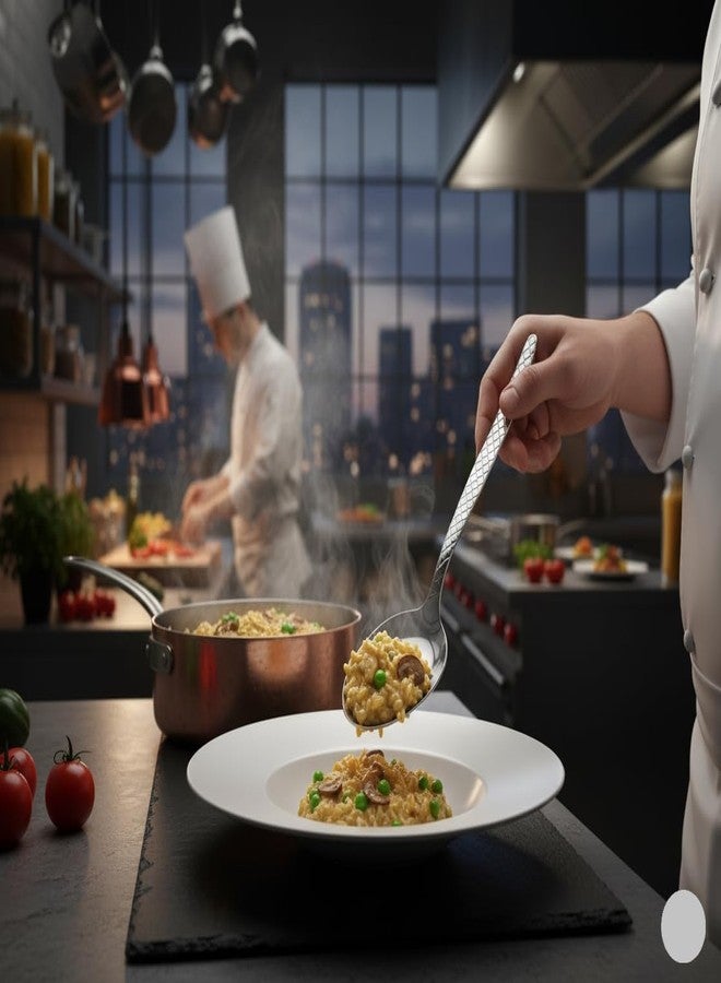 ملعقة الشيف كونز من بنازيند | عبوة من قطعتين | ملعقة احترافية للطهاة مصنوعة من الفولاذ المقاوم للصدأ 18/10، مقاس 9 بوصات، ذات وعاء صلب مطلي بالفضة | ملاعق بمقبض مانع للانزلاق للدهن، وتشكيل الكينيل، والتقديم، والصلصات - Image 5