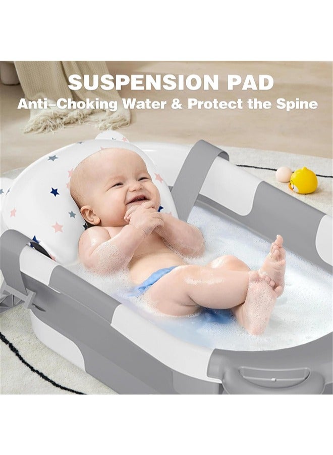 دوركو حوض استحمام للأطفال قابل للطي لحديثي الولادة مع ميزان حرارة ووسادة عائمة ناعمة حوض استحمام محمول للسفر مع فتحة تصريف، أحواض أطفال متينة قابلة للطي للرضع والأطفال الصغار - Image 2