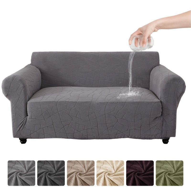 Fern Green Stretch Jacquard Sofa Cover Single Seat Stone Pattern Non Slip Washable Furniture Protector For Pets Living Room - Image 1