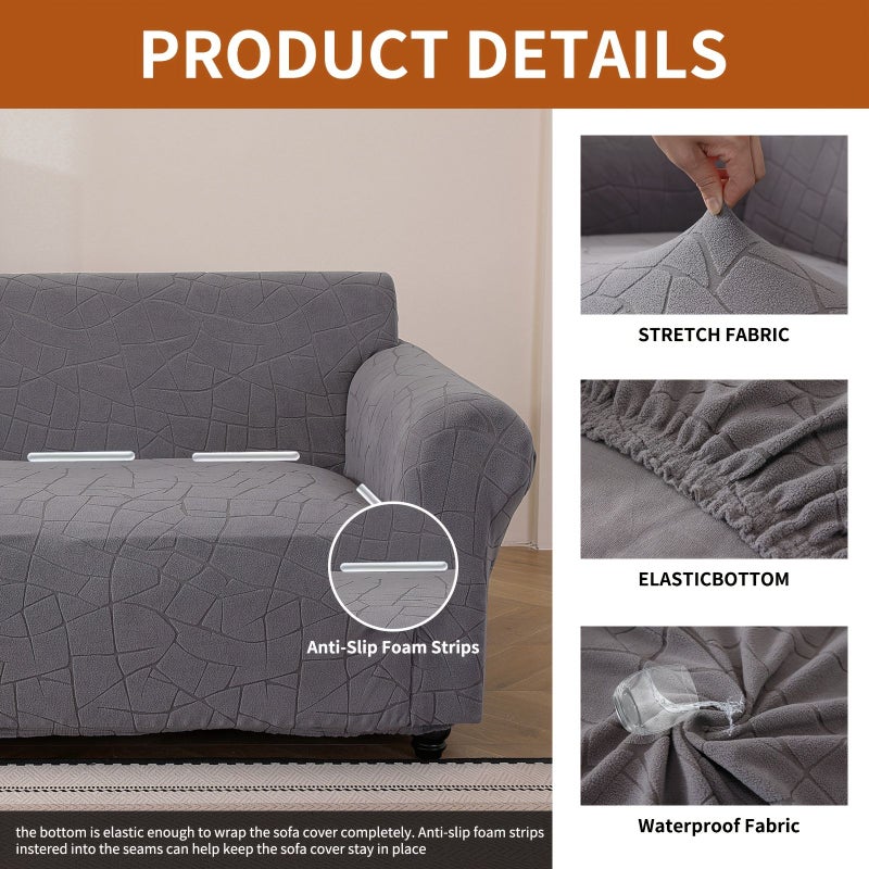 Fern Green Stretch Jacquard Sofa Cover Single Seat Stone Pattern Non Slip Washable Furniture Protector For Pets Living Room - Image 5