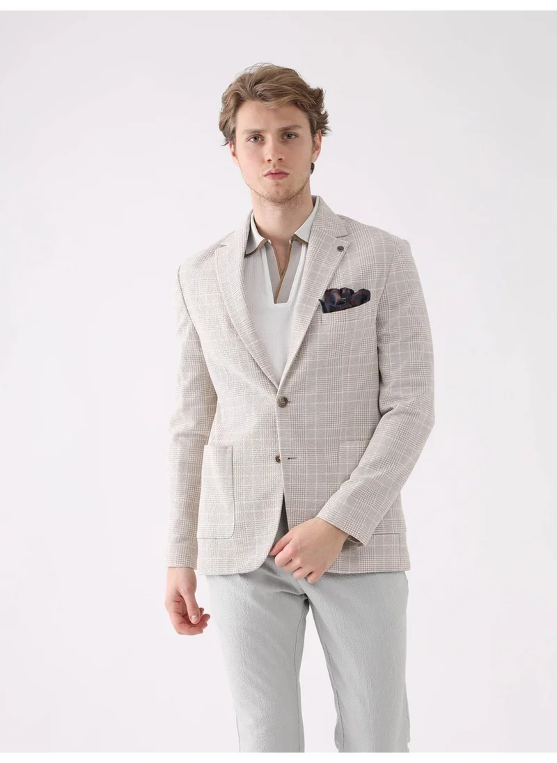 Dufy Beige Men's Slim Fit Mono Collar Jacket