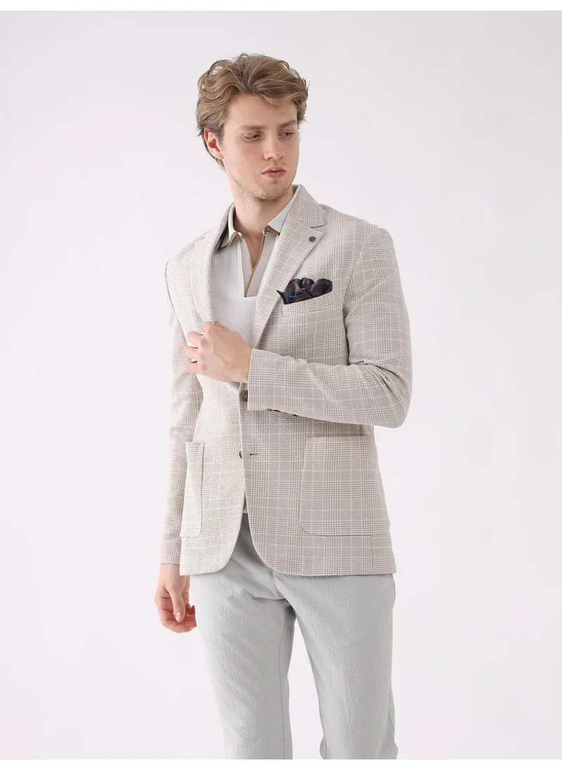 Dufy Beige Men's Slim Fit Mono Collar Jacket