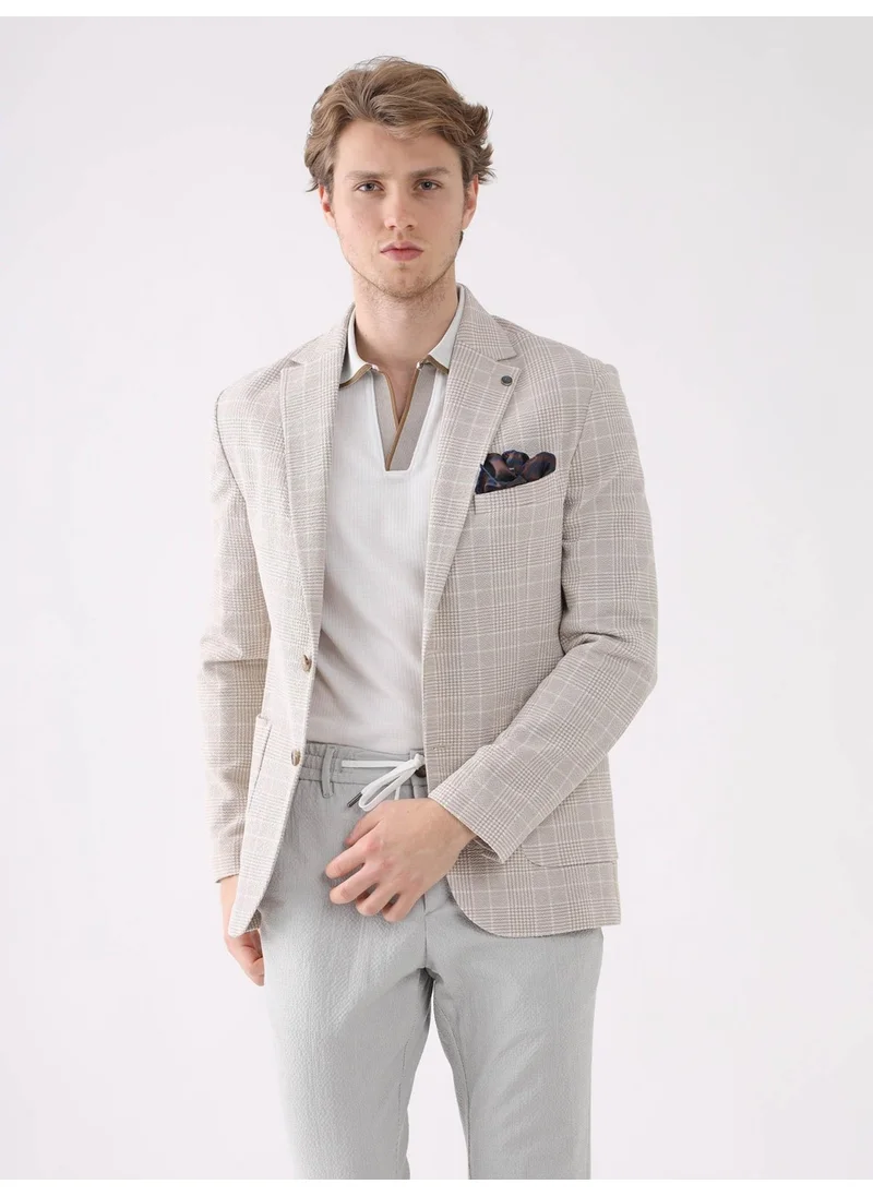 Dufy Beige Men's Slim Fit Mono Collar Jacket
