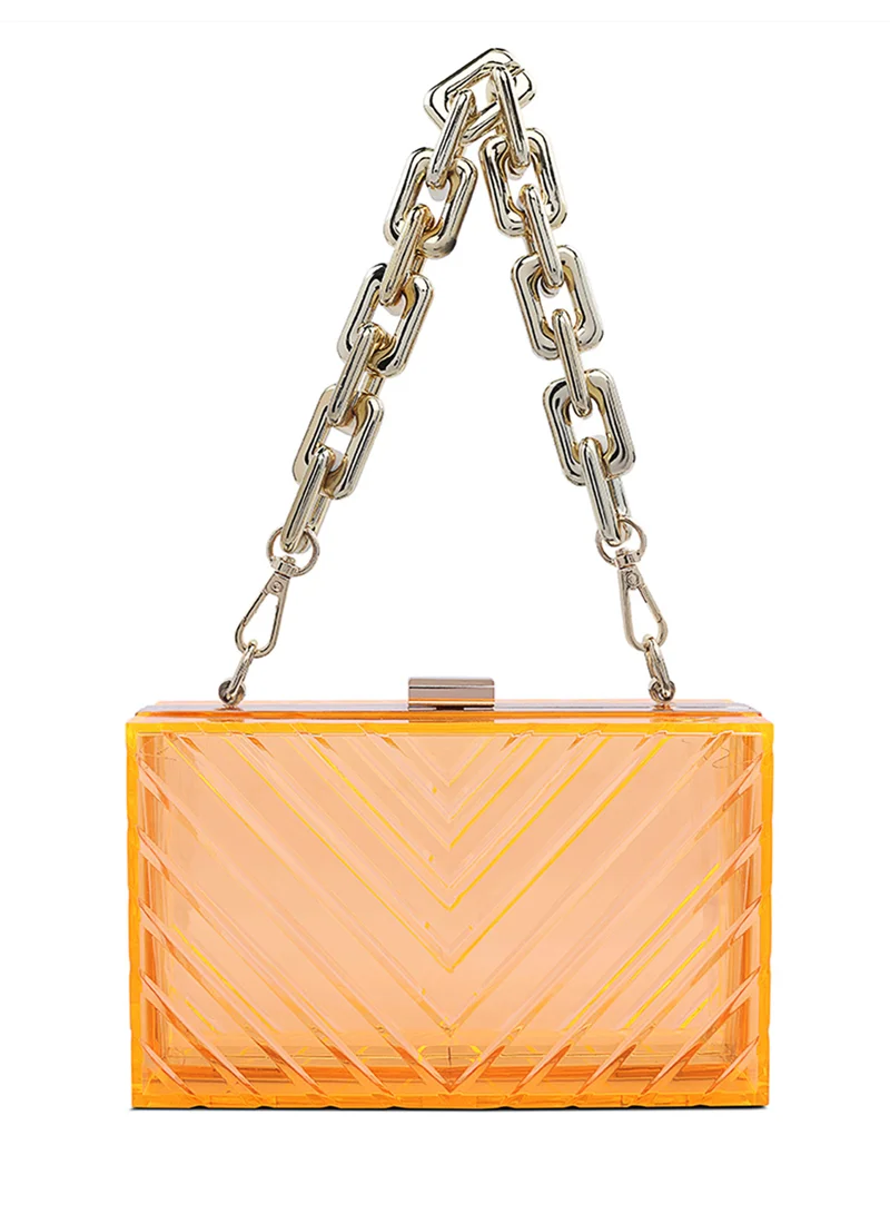 London Rag Orange Transparent Chevron Pattern Clear Clutch Bags
