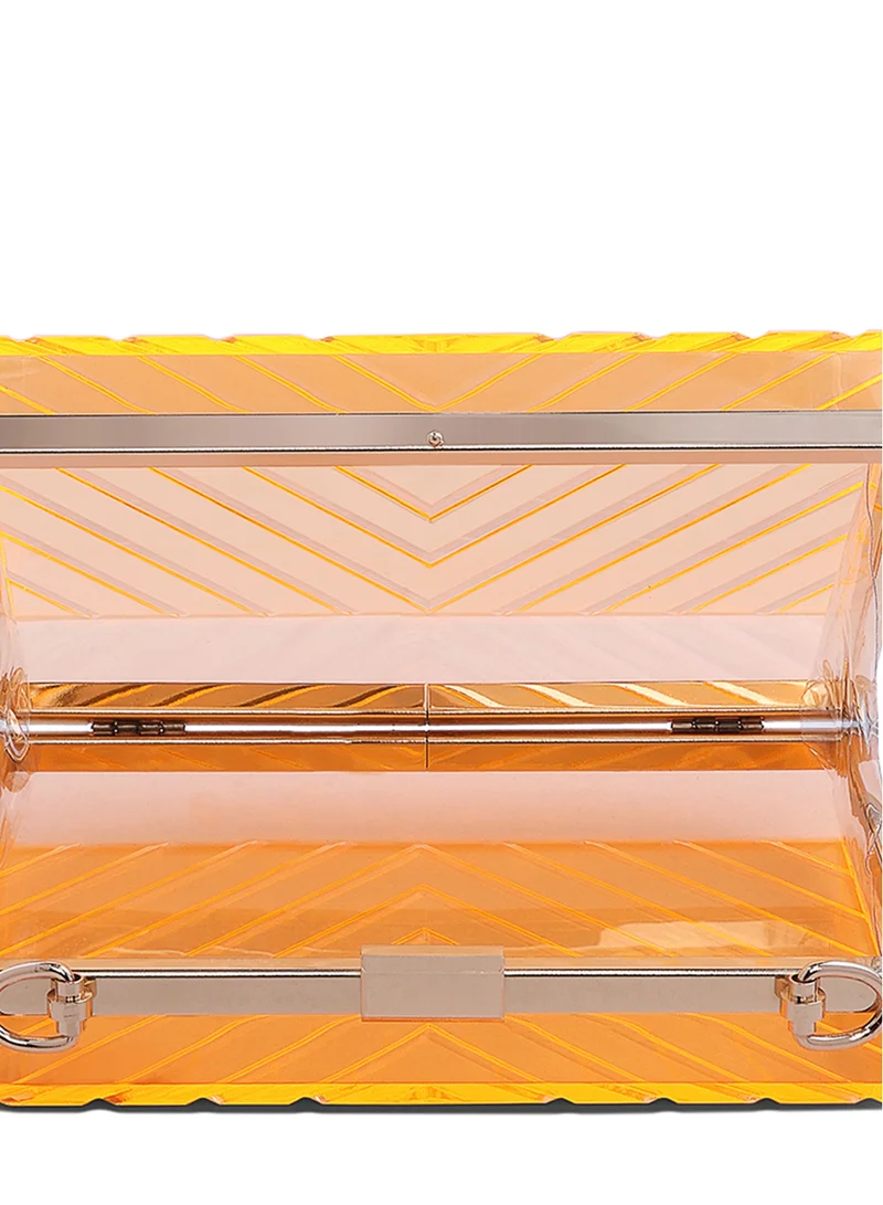 London Rag Orange Transparent Chevron Pattern Clear Clutch Bags