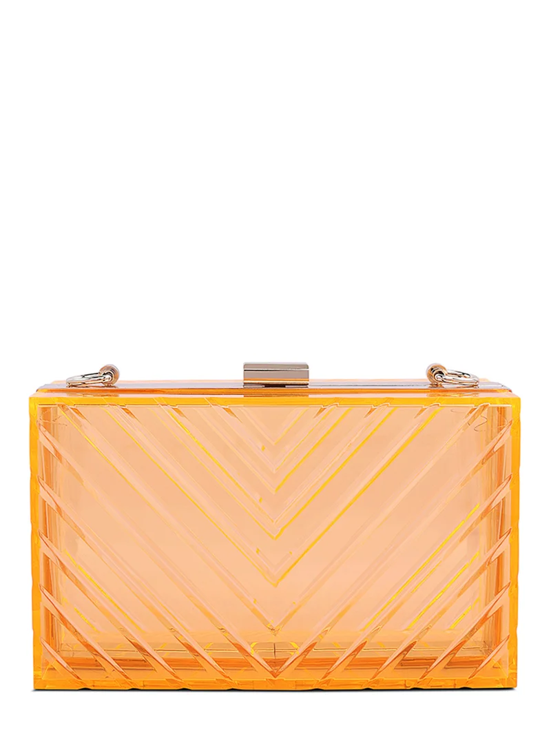 London Rag Orange Transparent Chevron Pattern Clear Clutch Bags