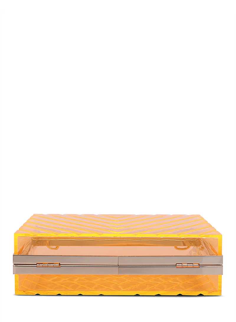London Rag Orange Transparent Chevron Pattern Clear Clutch Bags