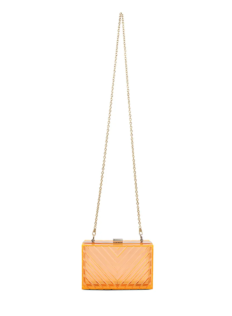 London Rag Orange Transparent Chevron Pattern Clear Clutch Bags