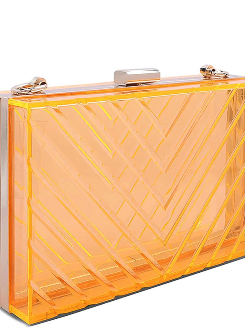 London Rag Orange Transparent Chevron Pattern Clear Clutch Bags