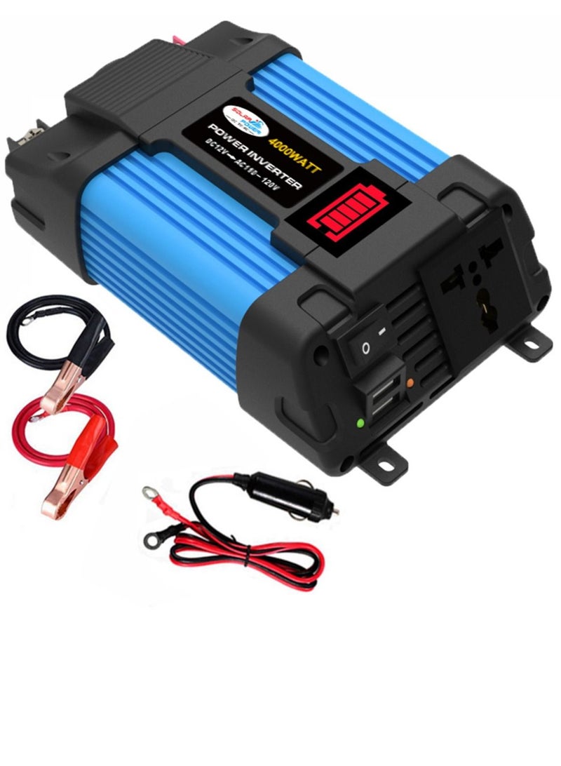 Loquat 4000W Car Power Inverter with LED Voltage Capacity Display, Transformer Converter 12V To 220V  Dual USB Inverter For Car Appliances Blue - Image 1