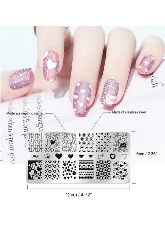 SILPECWEE 6 قطع طقم طوابع أظافر عيد الحب تصميم أظافر قلب العطلة قوالب أظافر أدوات طوابع طلاء الأظافر ملحقات فن الأظافر للأظافر الأكريليكية - Image 3