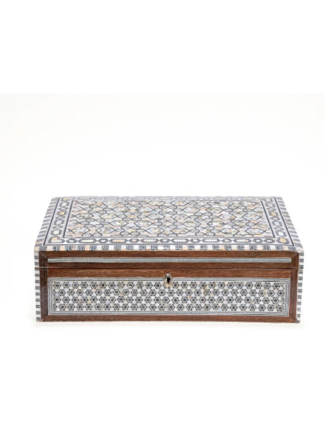 Handmade Mini Rectangular Wooden Jewelry Box Inlaid with Natural Shell & Mother of Pearl, Brown & White - Size 7x5.5x3.5 cm - Image 4