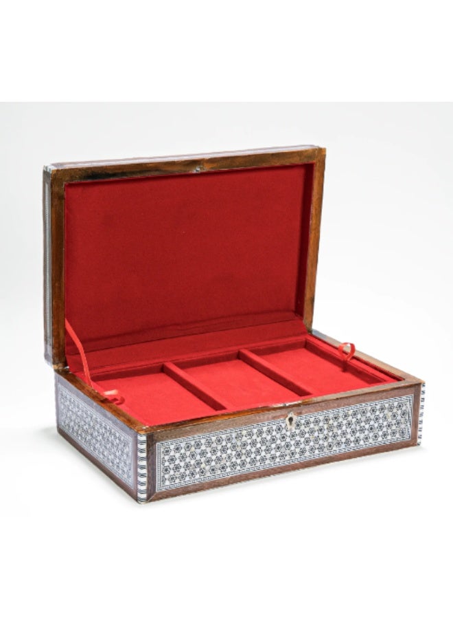 Handmade Mini Rectangular Wooden Jewelry Box Inlaid with Natural Shell & Mother of Pearl, Brown & White - Size 7x5.5x3.5 cm - Image 2