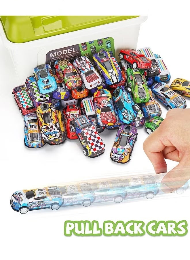 LJRN 30 Pack Pull Back Toy Cars with Storage Box, Back to Force Toy Cars, Alloy Cast Mini Die-Cast Race Cars Vehicles Bulk, Party Favor Cars Toys, Best Gifts for Toddlers - Image 2