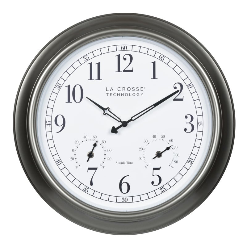 La Crosse Technology 40489027INT 18inch IndoorOutdoor Brown Atomic Analog Wall Clock