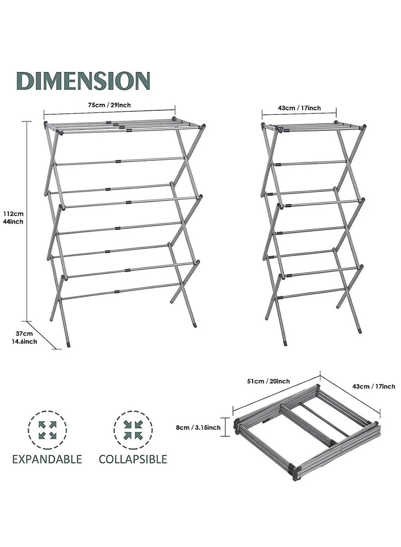Arabest 3-Tier Clothes Drying Stand, Foldable Clothes Rack for Air Drying Clothing, Expandable Clothes Dryer, Stainless Steel Laundry Drying Stand for Indoor, Outdoor, Balcony - Image 2