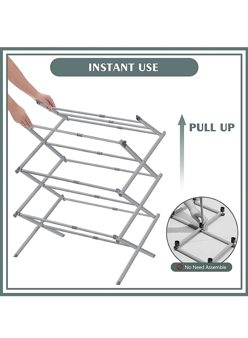 Arabest 3-Tier Clothes Drying Stand, Foldable Clothes Rack for Air Drying Clothing, Expandable Clothes Dryer, Stainless Steel Laundry Drying Stand for Indoor, Outdoor, Balcony - Image 4