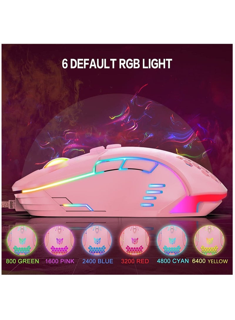KASTWAVE ماوس ألعاب سلكي، بإضاءة خلفية RGB بدقة 6400 DPI قابل للتعديل، ماوس ألعاب مريح بقبضة، بصري، حاسوب شخصي، ألوان زاهية، لأجهزة ويندوز 7/8/10/XP فيستا ولينكس (وردي) - Image 2