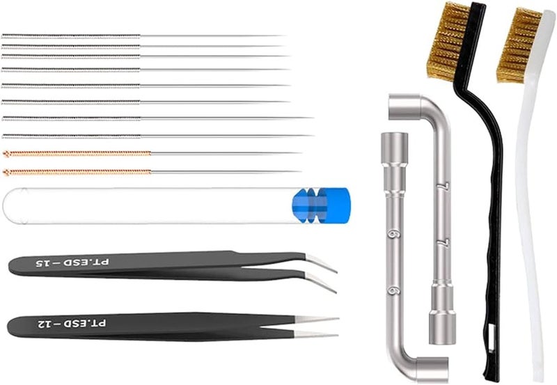 3D Printer Nozzle Cleaning Kit 17 Pieces Set With Brushes Tweezers 6mm 7mm Wrenches - Image 1