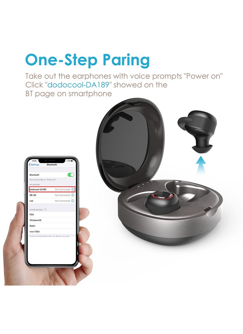 dodocool dodocool True Wireless Stereo Earbuds Easy-Pair Headphones with Charging Box Support Siri and Assistant Mini Sweatproof Sport Earphones with Microphone Hands-free Calls Noise Reduction for Cell Phone Black  - Image 3