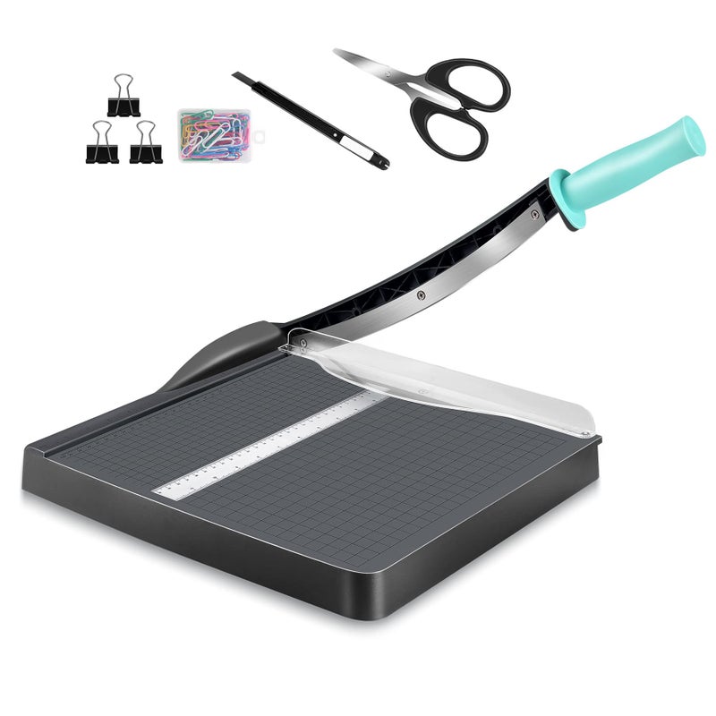 Hmseng Paper Cutter, A4 Paper Trimmer with Safety Guard, 12" Cut Length Paper Cutting Board, Guillotine Trimmer with 16 Sheets Capacity, Paper Slicer for Scrapbooking Craft, Coupon, Label, Cardstock - Image 1