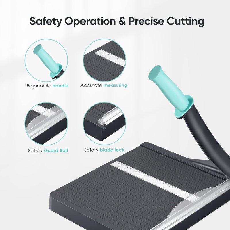 Hmseng Paper Cutter, A4 Paper Trimmer with Safety Guard, 12" Cut Length Paper Cutting Board, Guillotine Trimmer with 16 Sheets Capacity, Paper Slicer for Scrapbooking Craft, Coupon, Label, Cardstock - Image 3