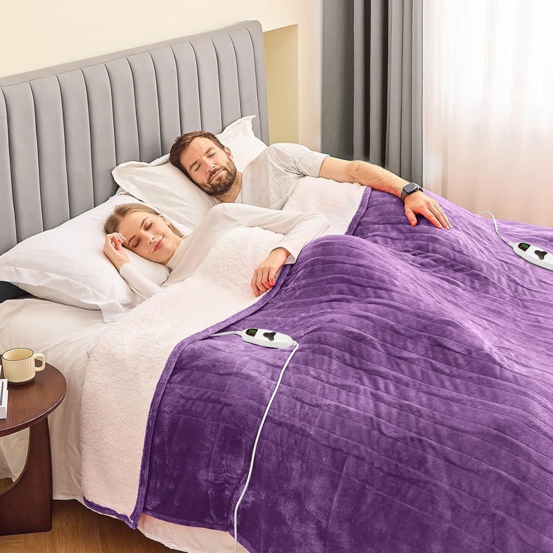 greenoak Heated Blanket Electric King Size 100"X90" Dual Control, Heating Blankets with 10 Levels 8 Hours Auto-Off, Soft Sherpa Fluffy House Warming Gifts for Grandma Seniors Momt,Wisteria - Image 2