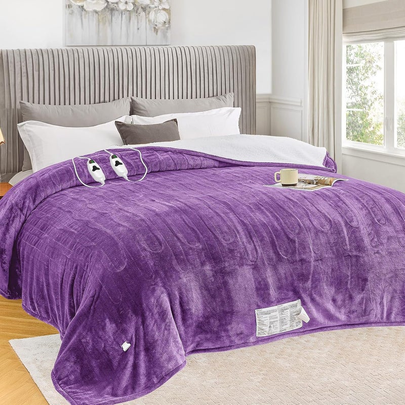greenoak Heated Blanket Electric King Size 100"X90" Dual Control, Heating Blankets with 10 Levels 8 Hours Auto-Off, Soft Sherpa Fluffy House Warming Gifts for Grandma Seniors Momt,Wisteria - Image 1